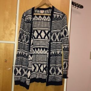 dark navy and white patterned cardigan